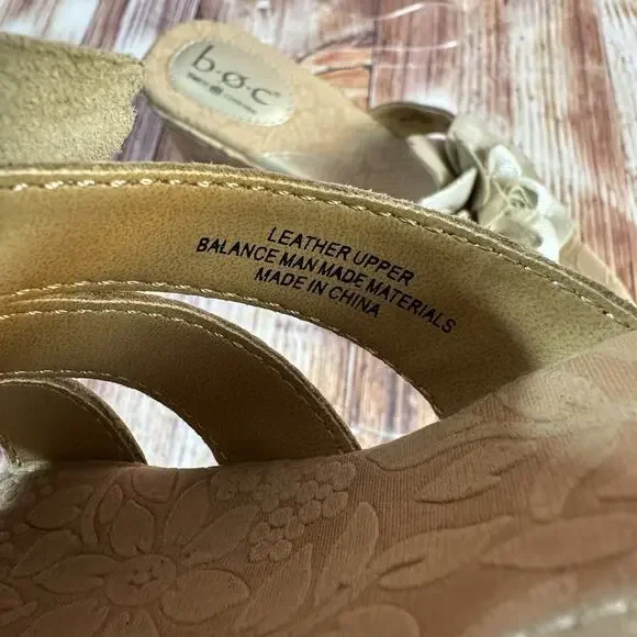 BOC Born Concept Size 7 Bronze Leather Flower Cork Wedge Sandals Open Toe Shoes - Picture 11 of 11